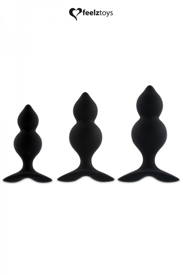 Coffret 3 plugs anal Bibi Twin - noir