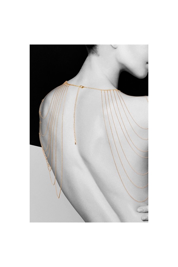 Bijoux épaules et dos en chainettes métalliques dorées