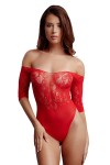 Body fendu rouge résille et strass - Le Désir
