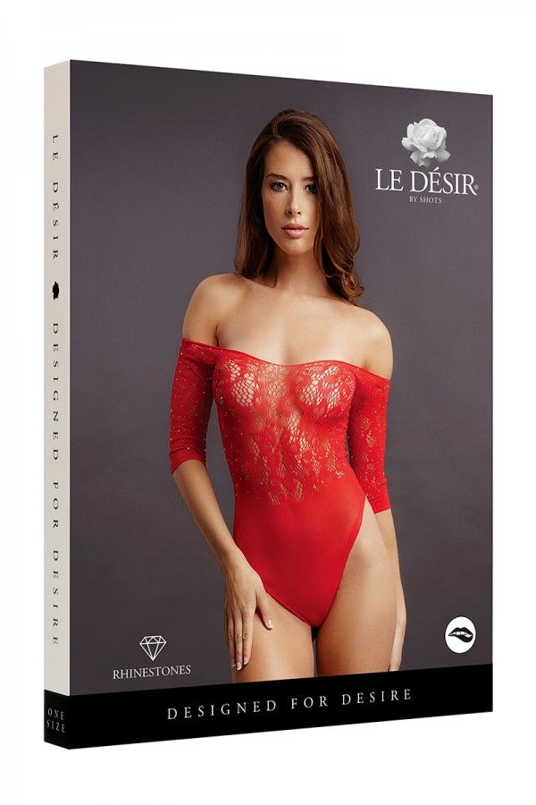 Body fendu rouge résille et strass - Le Désir
